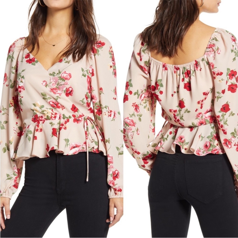 Leith- pink floral wrap top size XXS, NWT